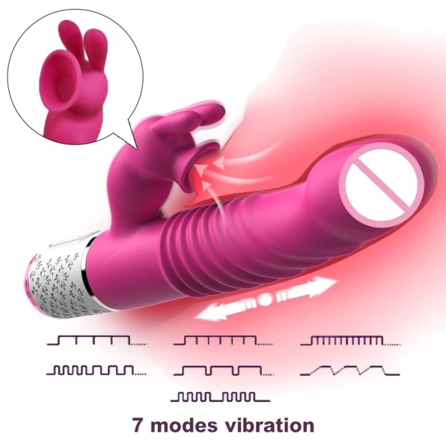 Dibe İleri Geri Hareketli ve Klitoris 7 Modlu Titreşimli Tavşan Vibratör