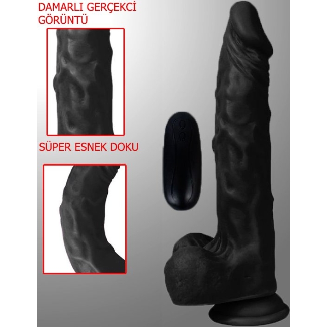 Dildo Series Siyah Hero 21 Cm 10 Modlu Titreşimli Strap On Realistik Penis 