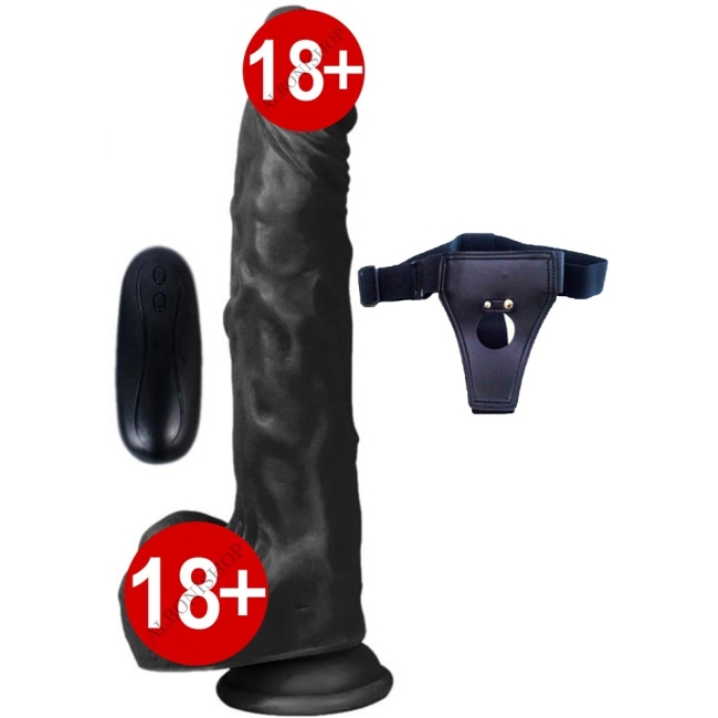 Dildo Series Siyah Hero 21 Cm 10 Modlu Titreşimli Strap On Realistik Penis 
