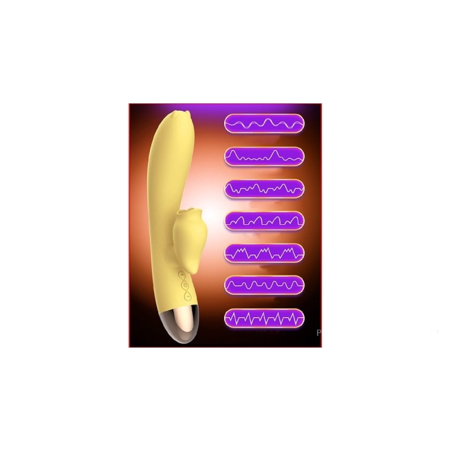 Leten G-Bölgesi ve Klitoris Uyarıcı 7 Modlu Titreşimli Dil Hareketi Yapabilen Sarı Vibratör