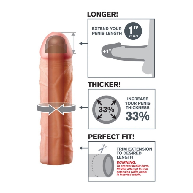 Pipedream X-Tensions Perfect 1 Uzatmalı Gerçekci Dokuda Penis Kılıfı Made in USa