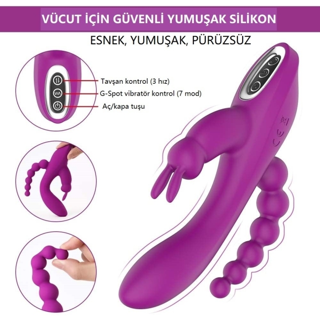Violet 10 Modlu Titreşimli Anal Vajinal ve G-Bölgesi Uyarıcı Rabbit Vibratör